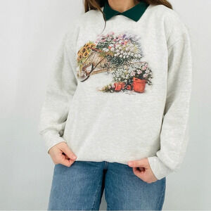 vintage 90s garden grandma collared sweatshirt heathered gray size xl